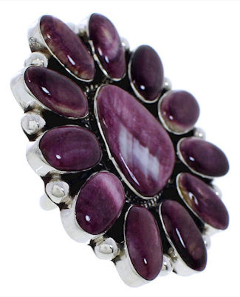 Purple Oyster Shell Large Statement Silver Ring Size 7-3/4 YX35990